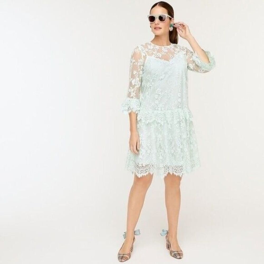 J.Crew 3/4-sleeve Chantilly Lace Dress Sheer Sleeves New in Seaspray Sz 6